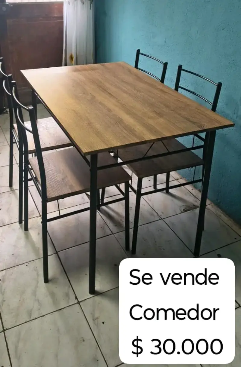 Juego de comedor de madera y metal para 4 personas