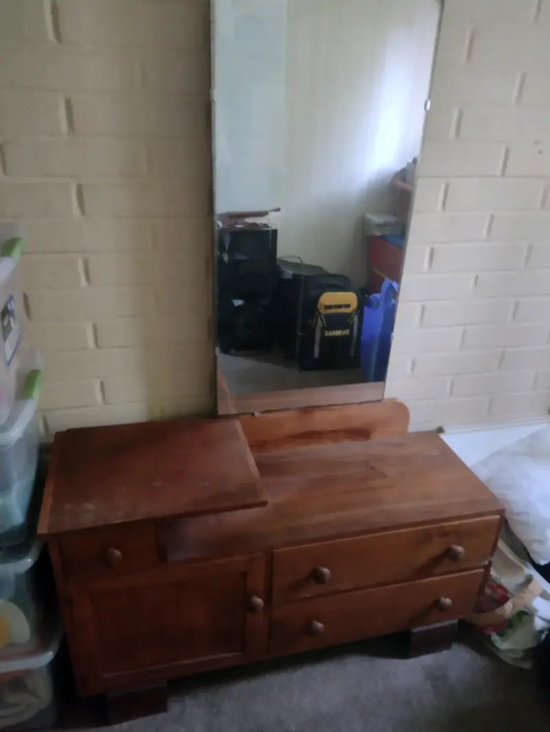 Tocador de madera con espejo vintage original - 1