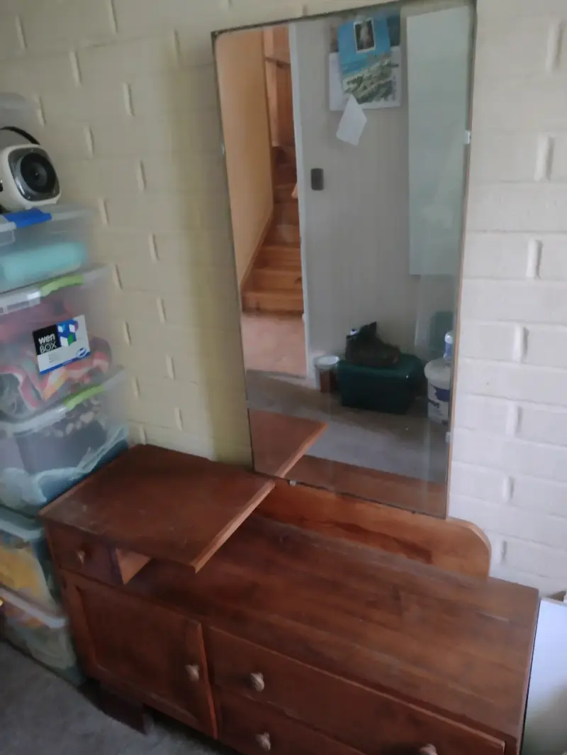 Tocador de madera con espejo vintage original - 2