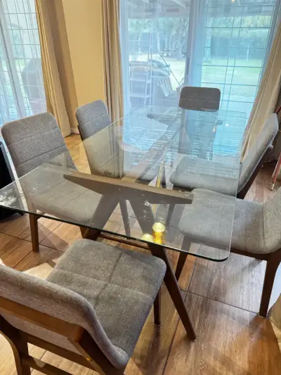 Juego de comedor de vidrio con 6 sillas - miniatura 3