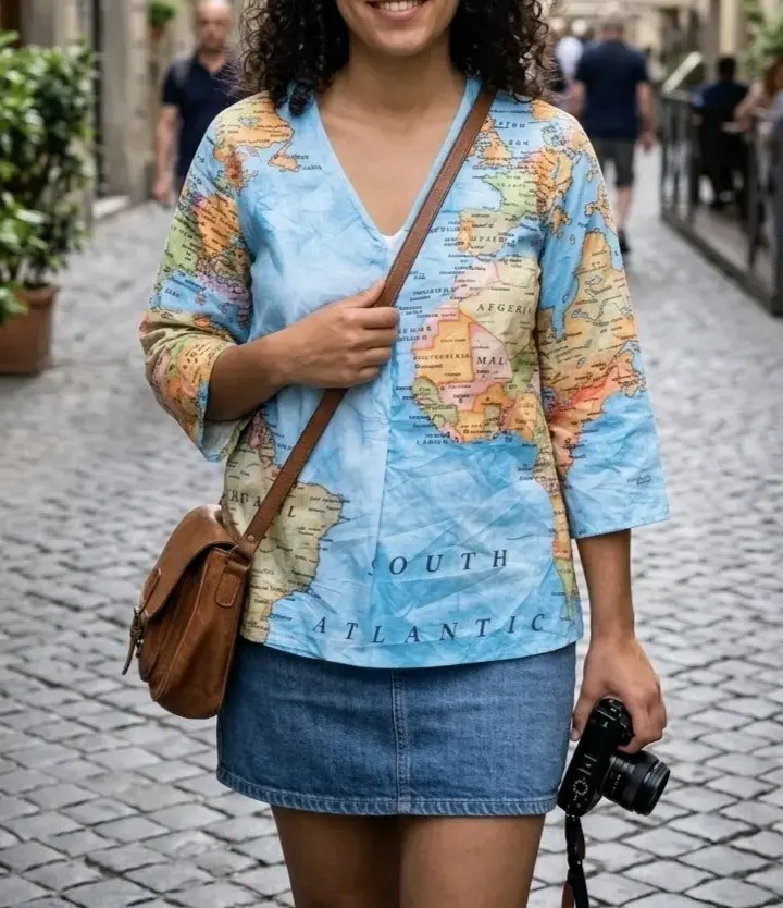 Blusa estampada de mapas Misslook Talla M - 1