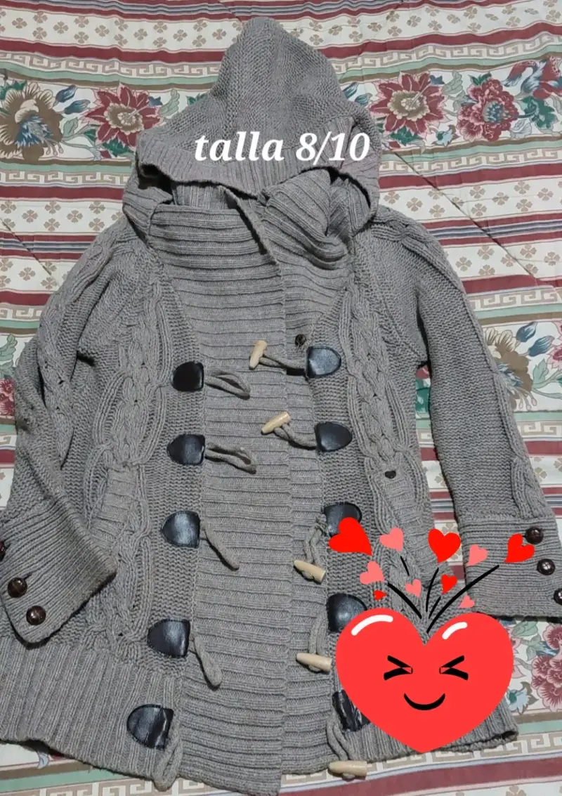 Abrigo de lana gris con capucha talla 8/10