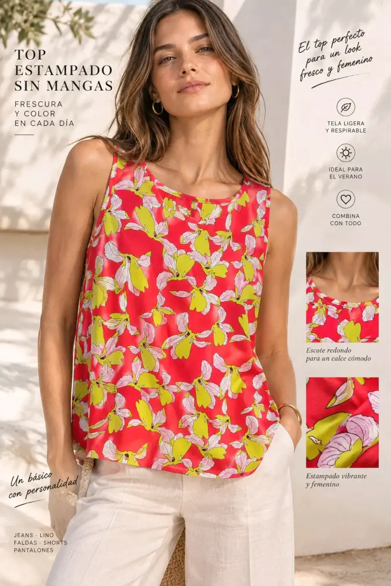 Top estampado sin mangas fresco y colorido