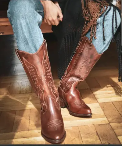 Botas vaqueras de cuero marrón para hombre - miniatura 1