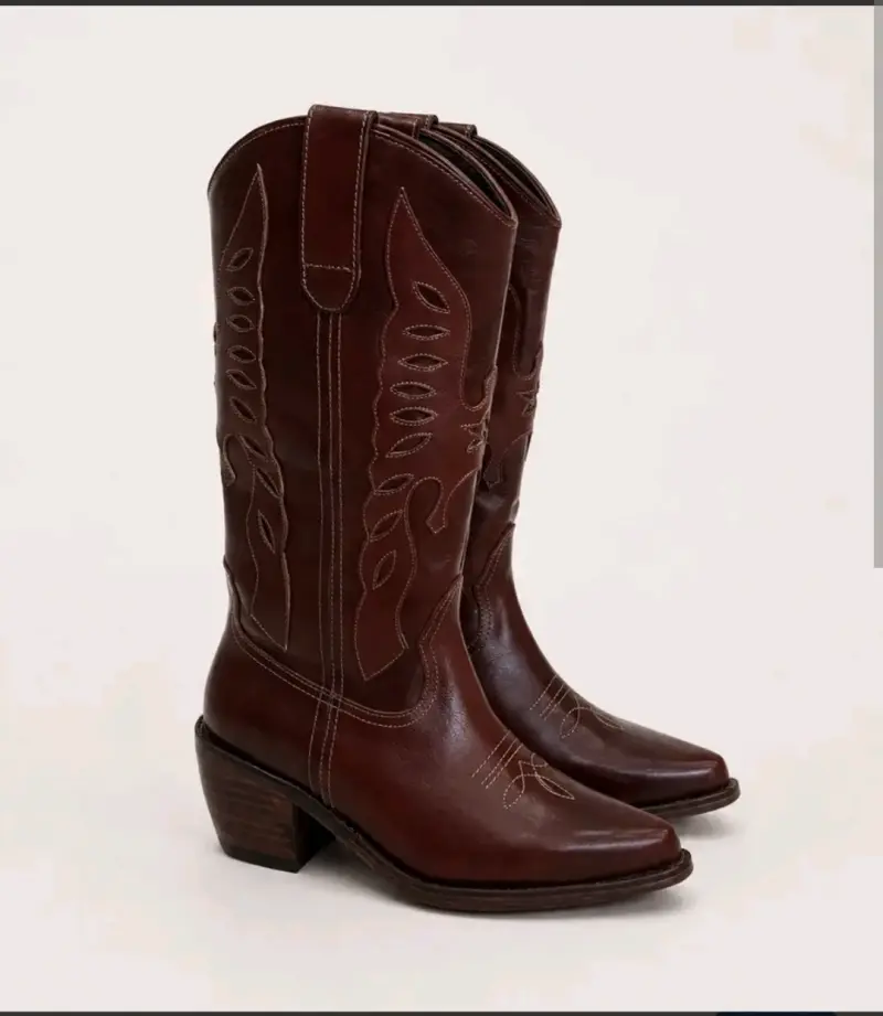 Botas vaqueras de cuero marrón para hombre - 3