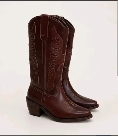 Botas vaqueras de cuero marrón para hombre - miniatura 3