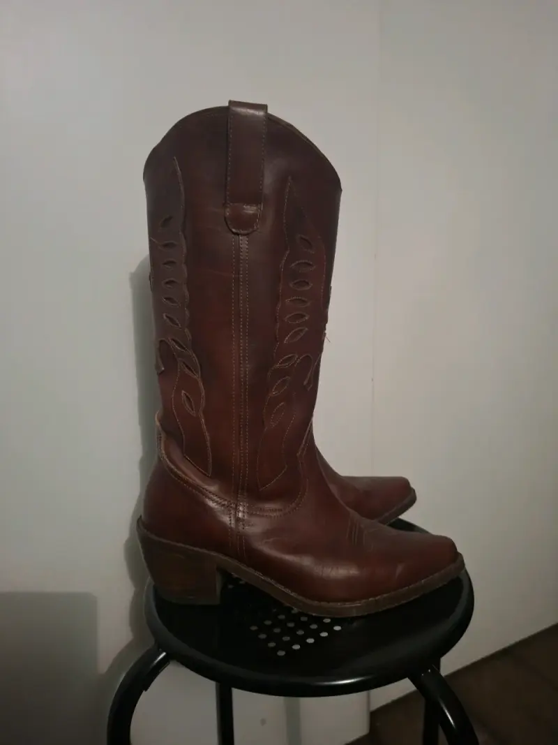 Botas vaqueras de cuero marrón para hombre - 4
