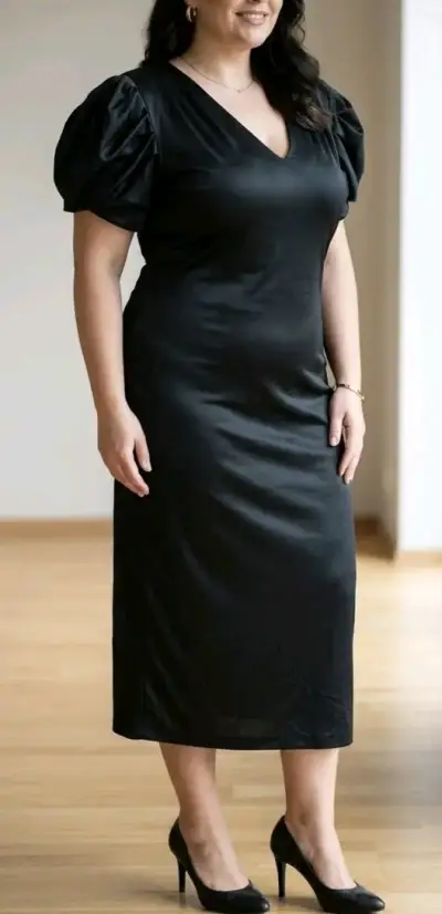 Vestido negro elegante con mangas abullonadas - miniatura 1