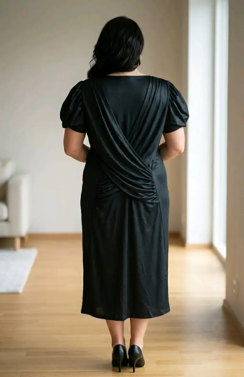 Vestido negro elegante con mangas abullonadas - 3