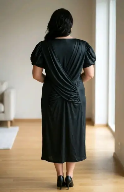Vestido negro elegante con mangas abullonadas - miniatura 3