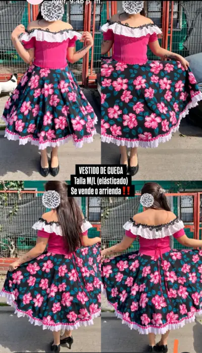 Vestido de cueca floral elástico talla M/L - miniatura 1