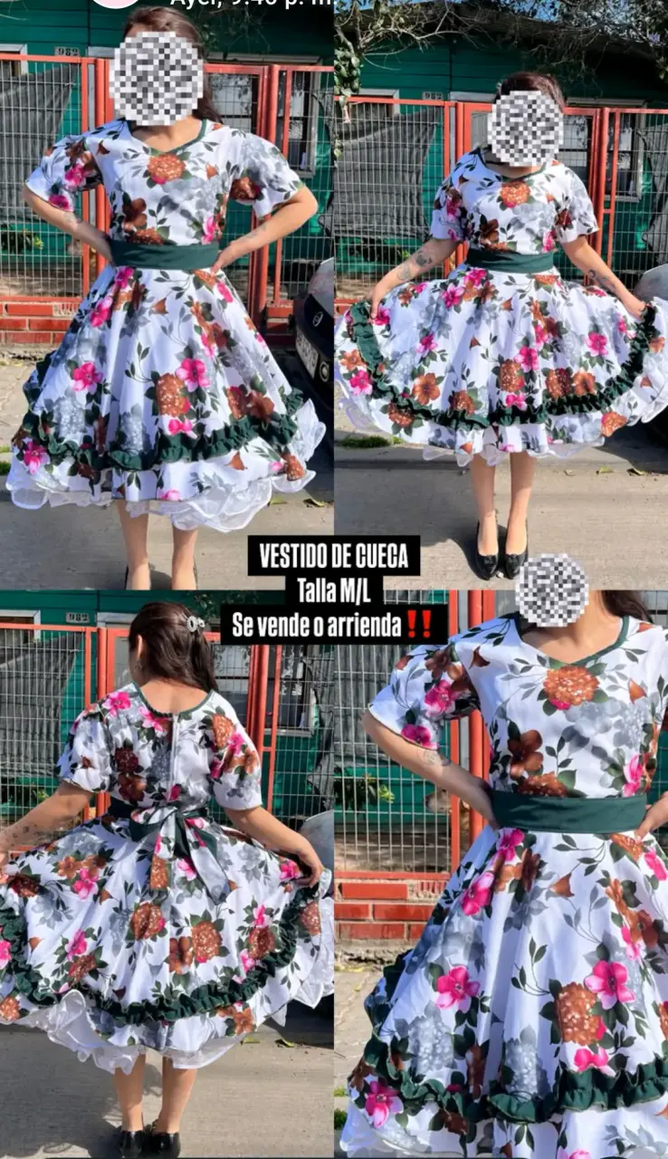 Vestido de cueca floral elástico talla M/L - 2