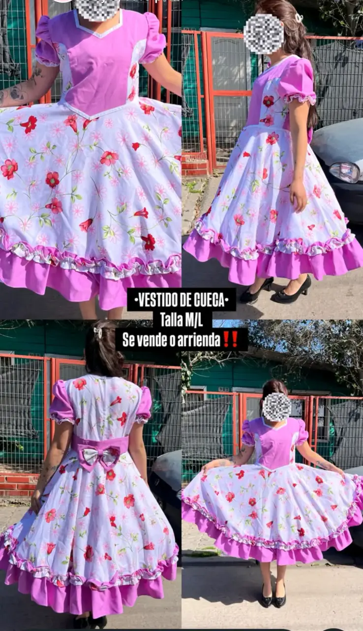 Vestido de cueca floral elástico talla M/L - 3