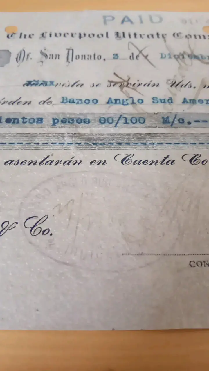 Cheque Antiguo Liverpool Nitrate Company 1917 - 4