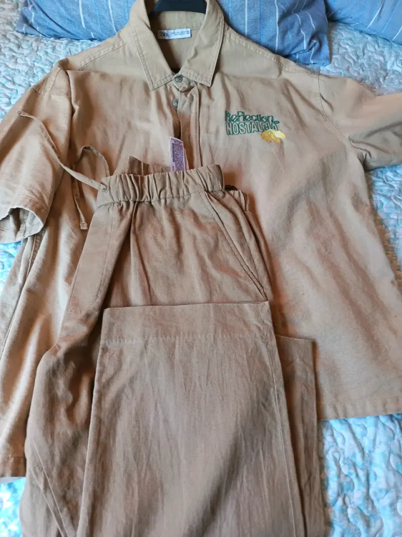 Conjunto de camisa y pantalón beige ZARA - 3