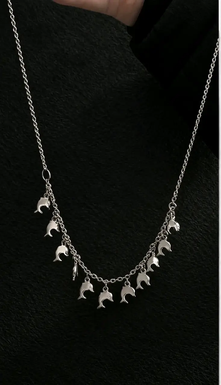 Collar de plata 925 diseño de delfines - 1
