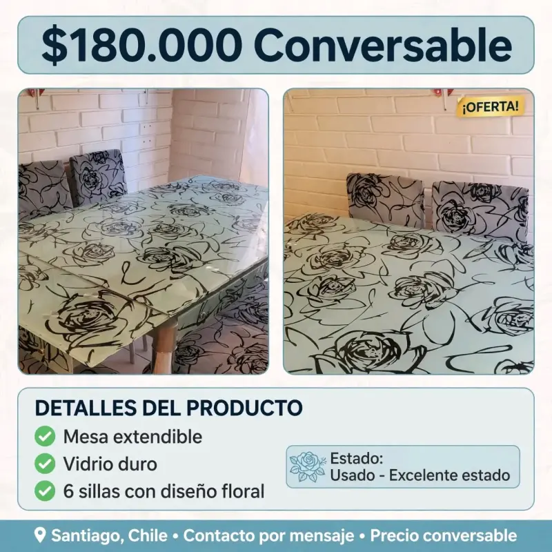 Mesa Extensible con 6 Sillas Diseño Floral