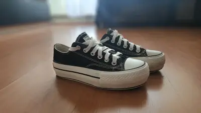 Zapatillas negras de lona con plataforma - miniatura 1