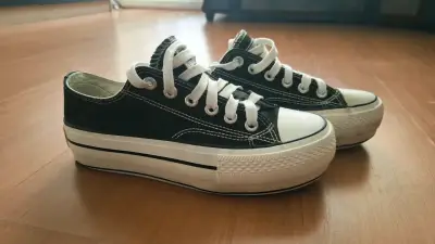 Zapatillas negras de lona con plataforma - miniatura 4