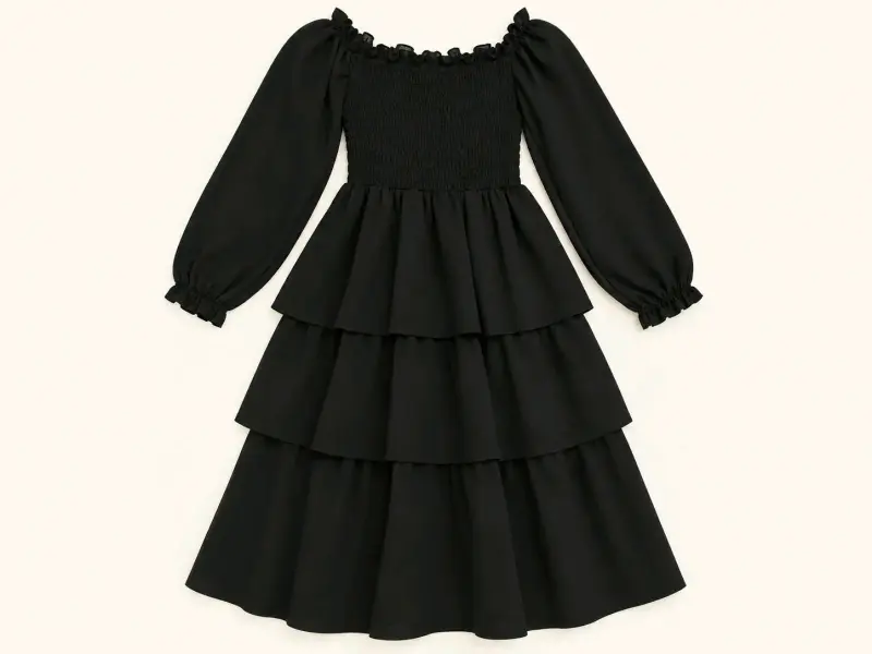 Vestido negro de volantes con mangas largas