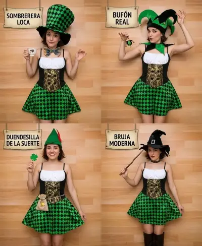 🎩 ¡DISFRAZ / VESTIDO CON ROMBOS VERDES! 🎩 Talla XS - miniatura 1