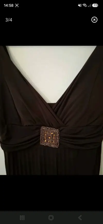 Vestido café, elegante con detalle de hebilla - miniatura 3