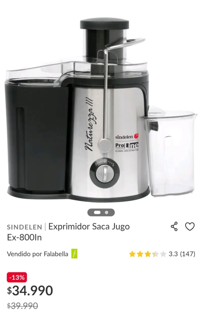 Exprimidor de Jugo Sindelen Ex-800In Inox