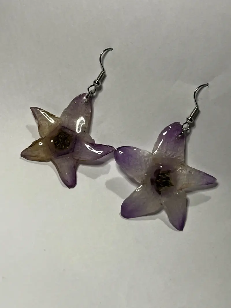 Aros colgantes de resina, flor natural