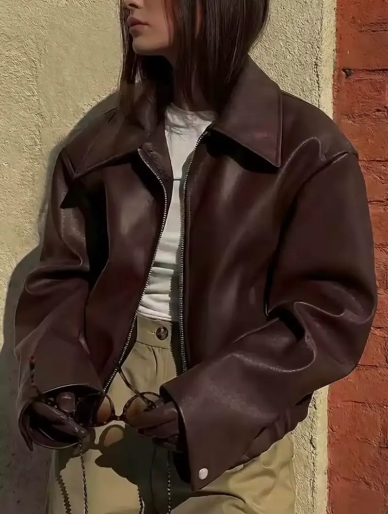 Chaqueta eco cuero café