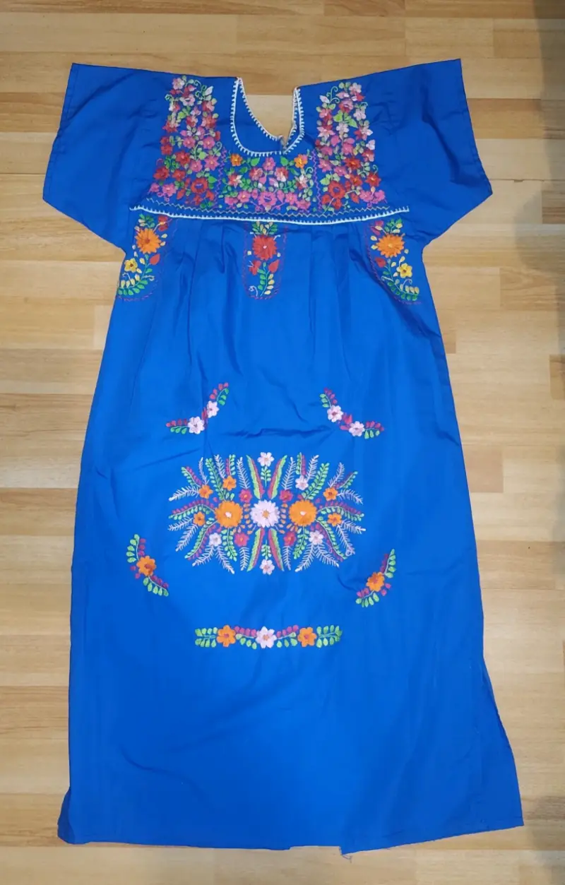 Vestido bordado azul estilo mexicano Talla L - 2