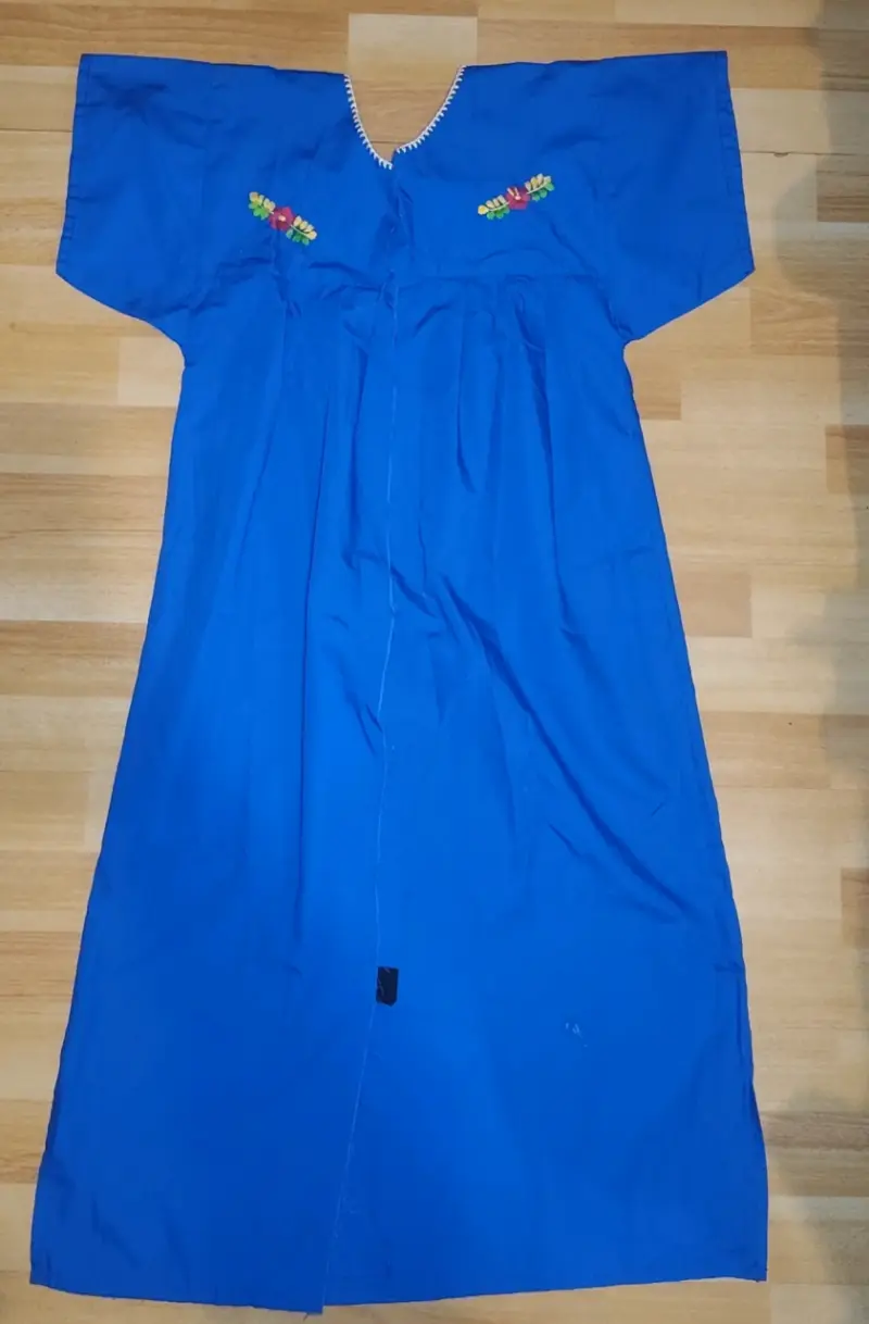 Vestido bordado azul estilo mexicano Talla L - 3