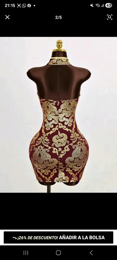 Vestido estilo oriental rojo con detalles dorados - miniatura 5