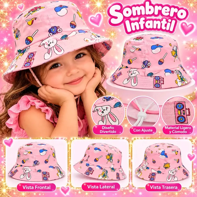 Sombrero infantil rosa con diseño divertido