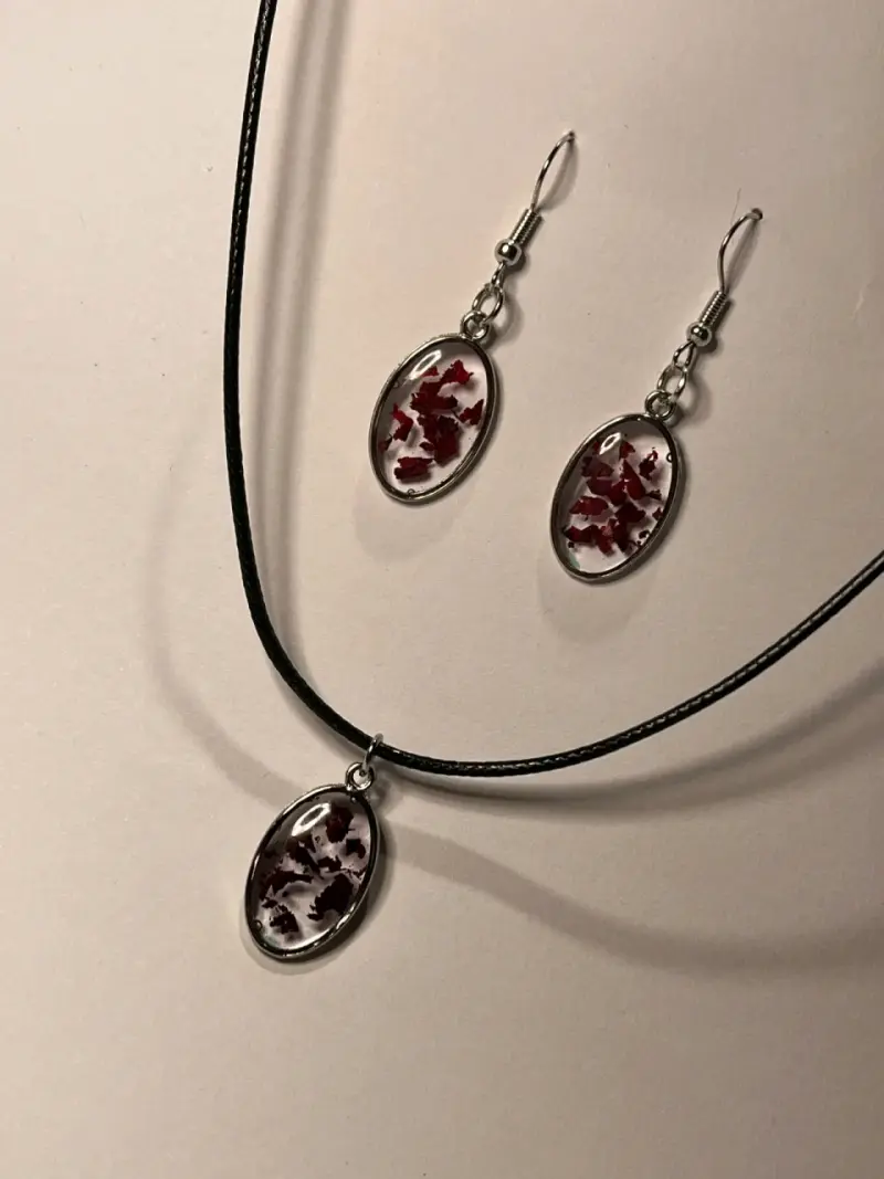Conjunto de collar y aros con colgantes ovalados