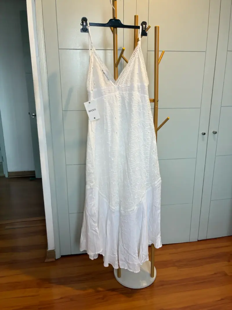 Vestido largo blanco con broderi Wados - 3
