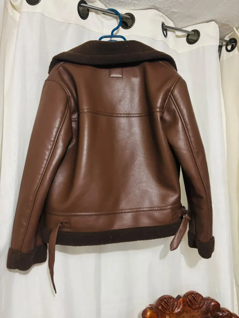 Chaqueta de cuero marrón con forro de lana - 3