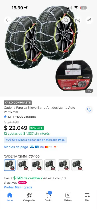 Cadenas para nieve y barro 12mm CD-100 - miniatura 1