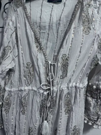 Vestido largo bohemio blanco con bordados - miniatura 2