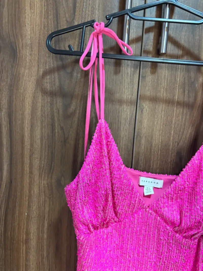 Vestido corto rosa brillante Topshop - 3