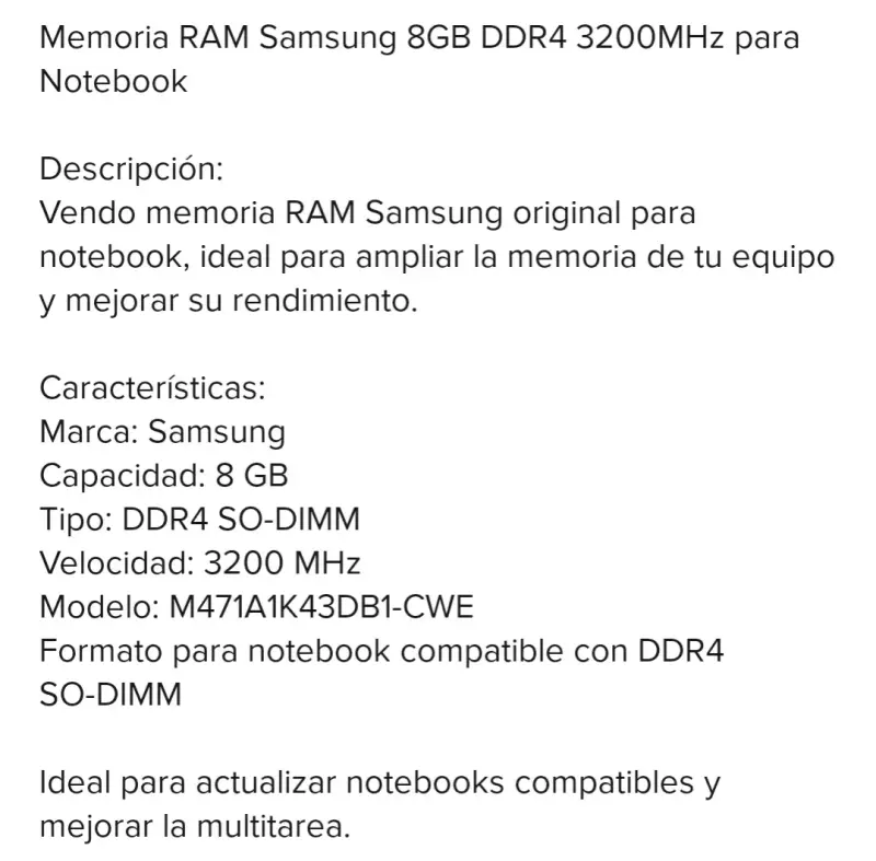 Memoria RAM Samsung 8GB DDR4 3200MHz para Notebook - 2