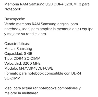 Memoria RAM Samsung 8GB DDR4 3200MHz para Notebook - miniatura 2