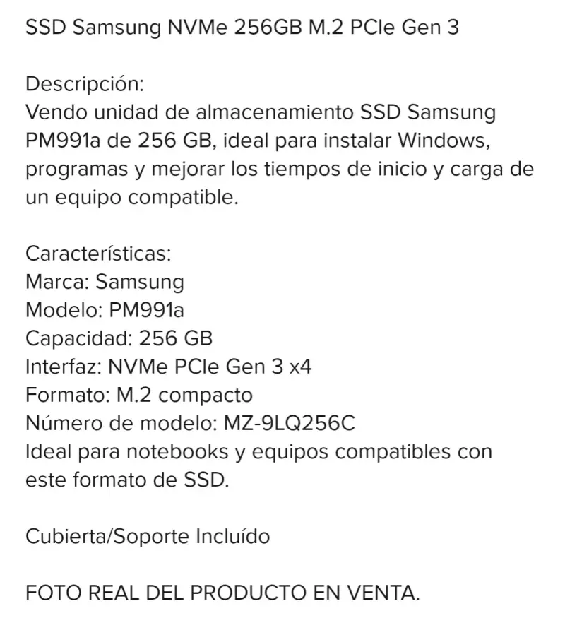SSD Samsung NVMe 256GB M.2 PCIe Gen 3 - 2