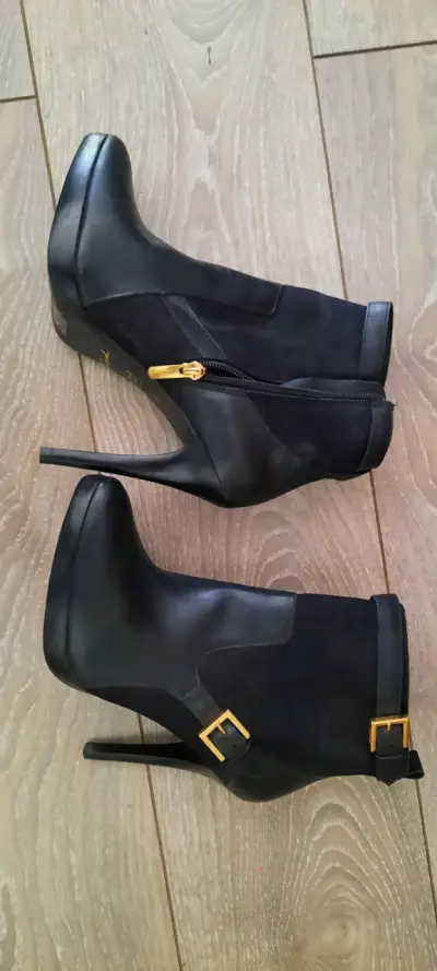Botines de cuero  negro con tacón alto y hebillas - miniatura 2