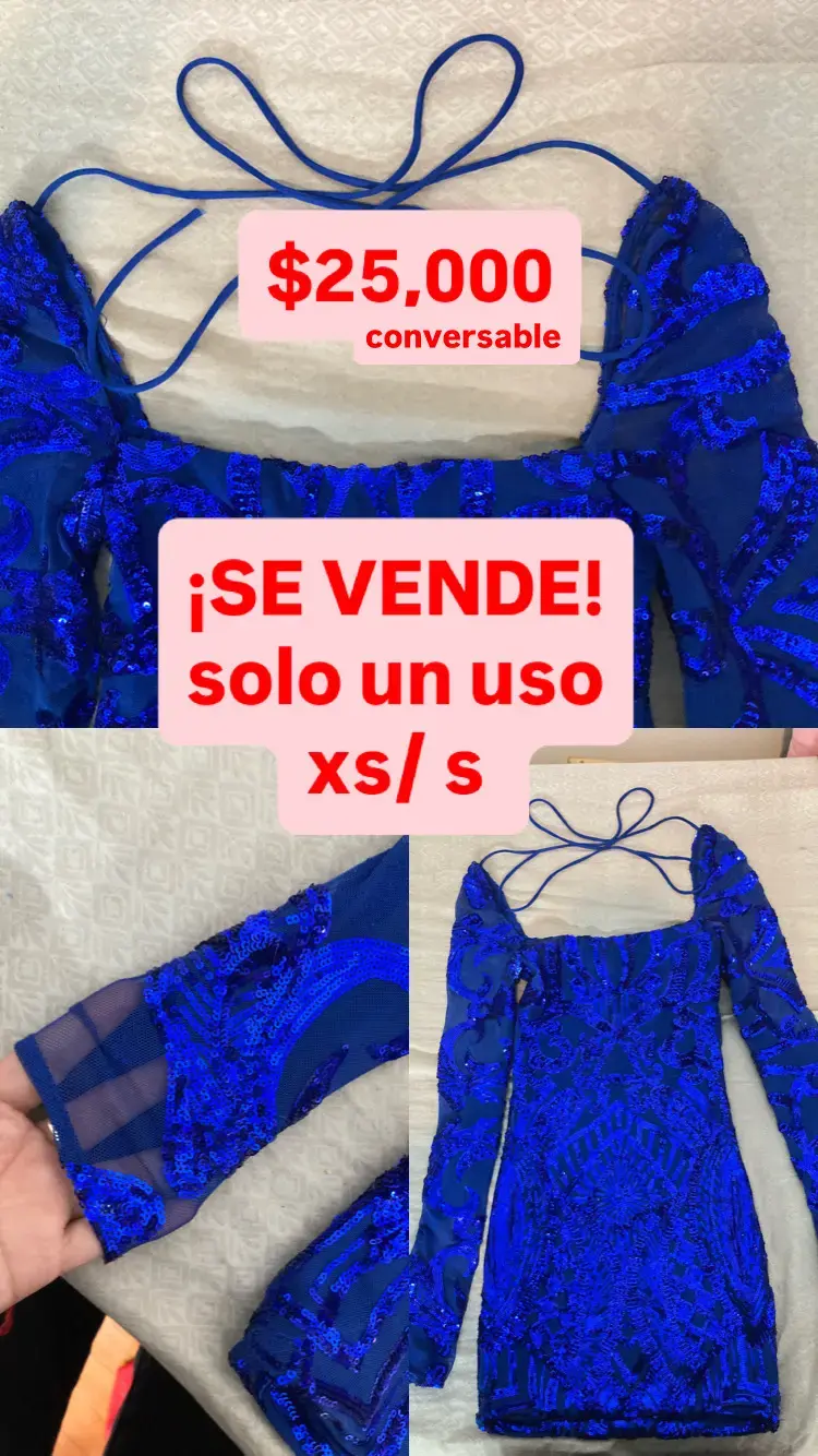 Vestido azul con lentejuelas, talla XS/S