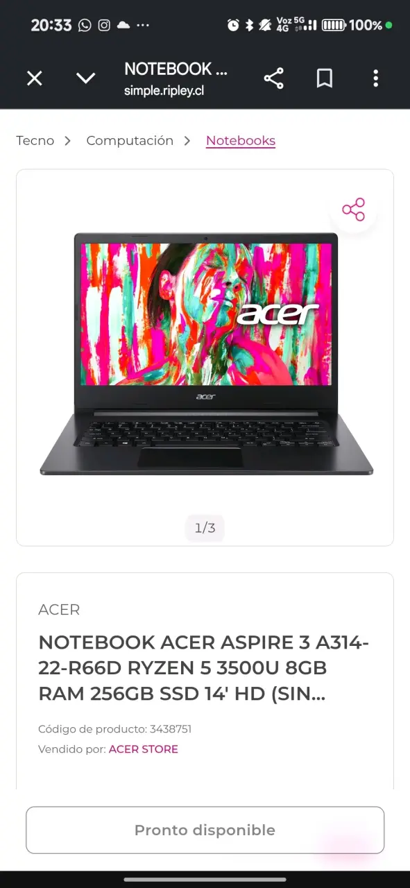 Notebook Acer Aspire 3 para REPUESTO