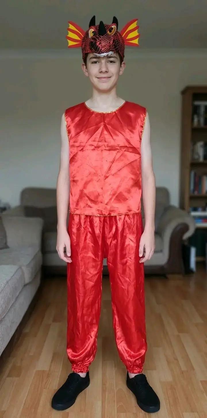 🐲 ¡TRAJE CONJUNTO ROJO Y CABEZA DRAGÓN S - 1