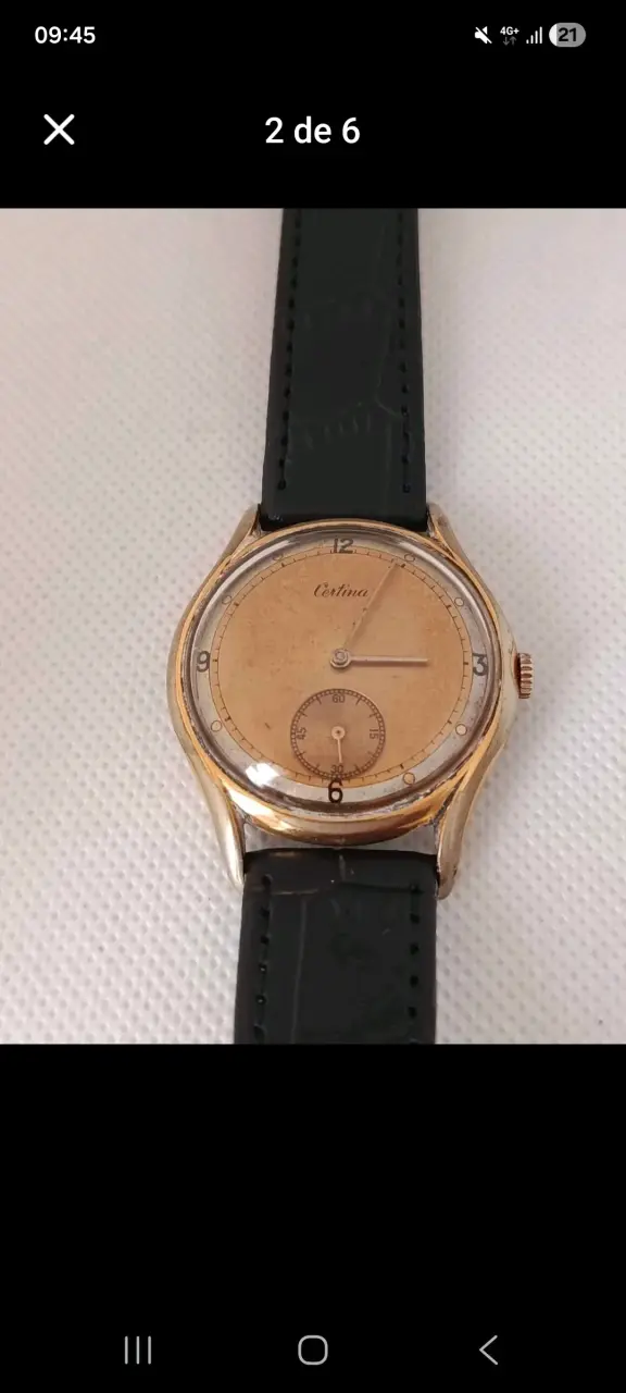Reloj vintage Certina dorado con correa negra - 3