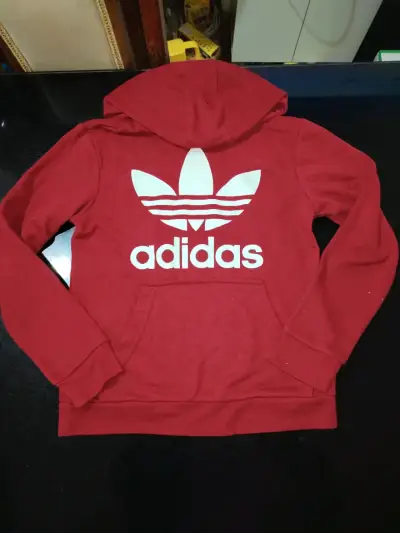 Polerón rojo burdeo Adidas con capucha - miniatura 6