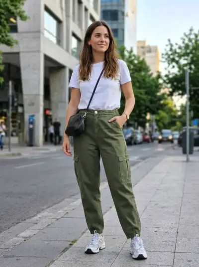 Pantalones cargo verde oliva para mujer - miniatura 1
