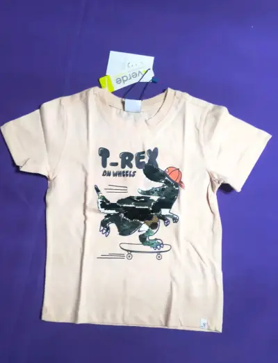 Polera infantil T-Rex en skate color beige - miniatura 1